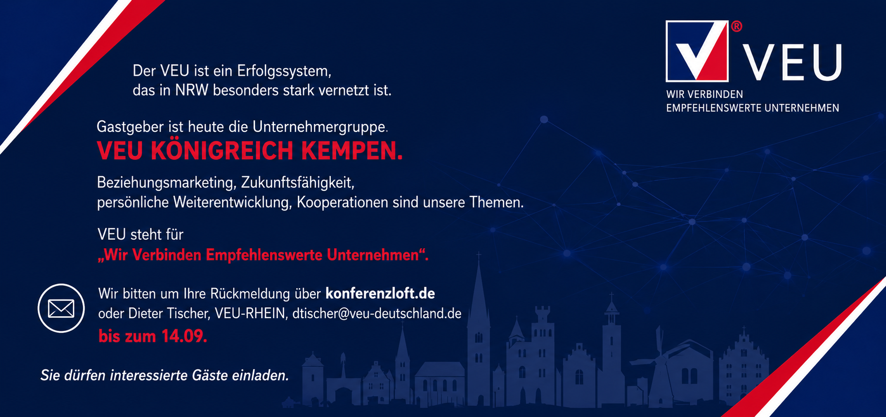 VEU-Kongress in Kempen: Netzwerk-Event für erfolgreiche Unternehmer mit Empfehlungsmarketing und persönlicher Weiterentwicklung.